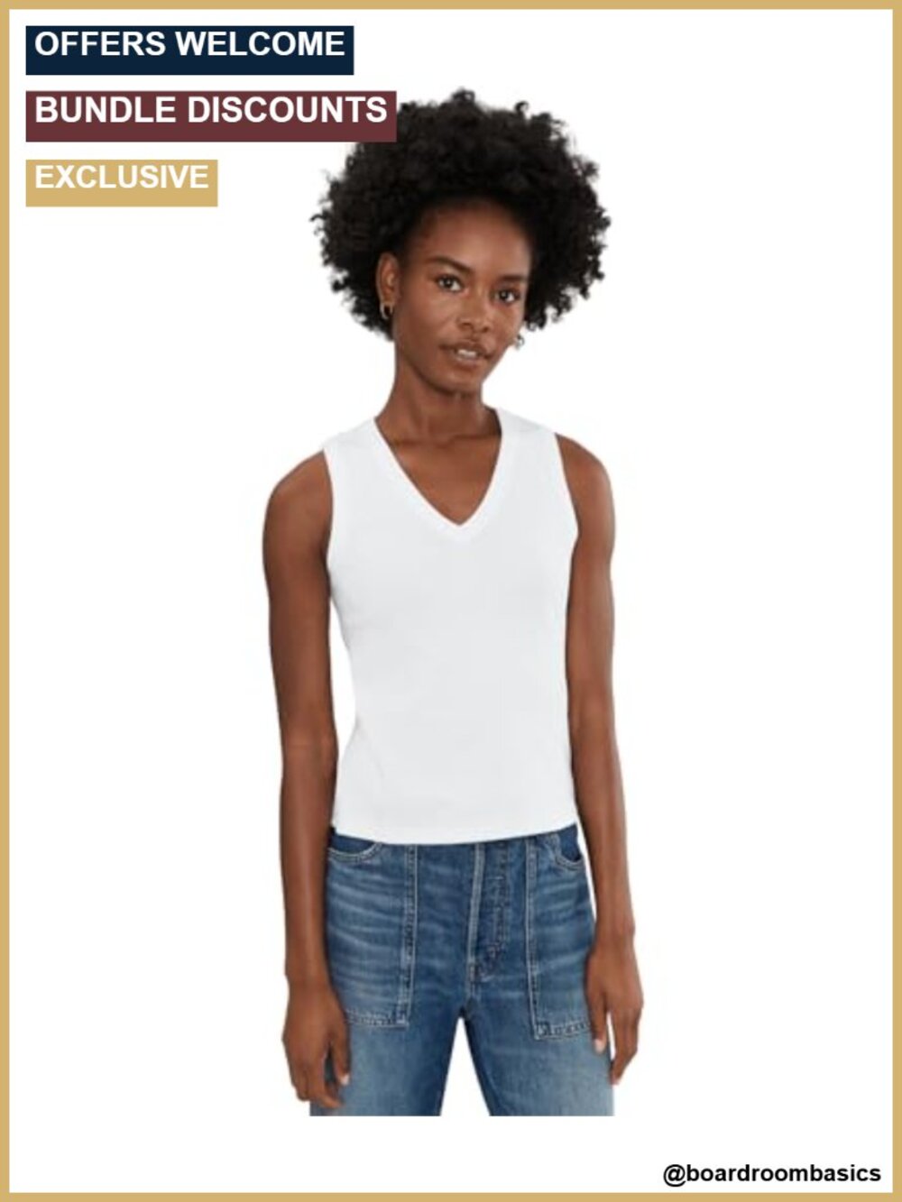 Lilla P 100% Cotton V-Neck Tank Fitted Sleeveless Summer Top